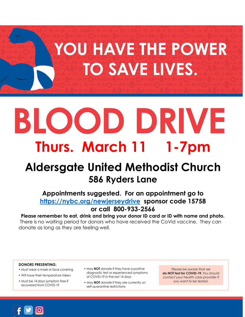 March 11 Blood Drive @ Aldersgate