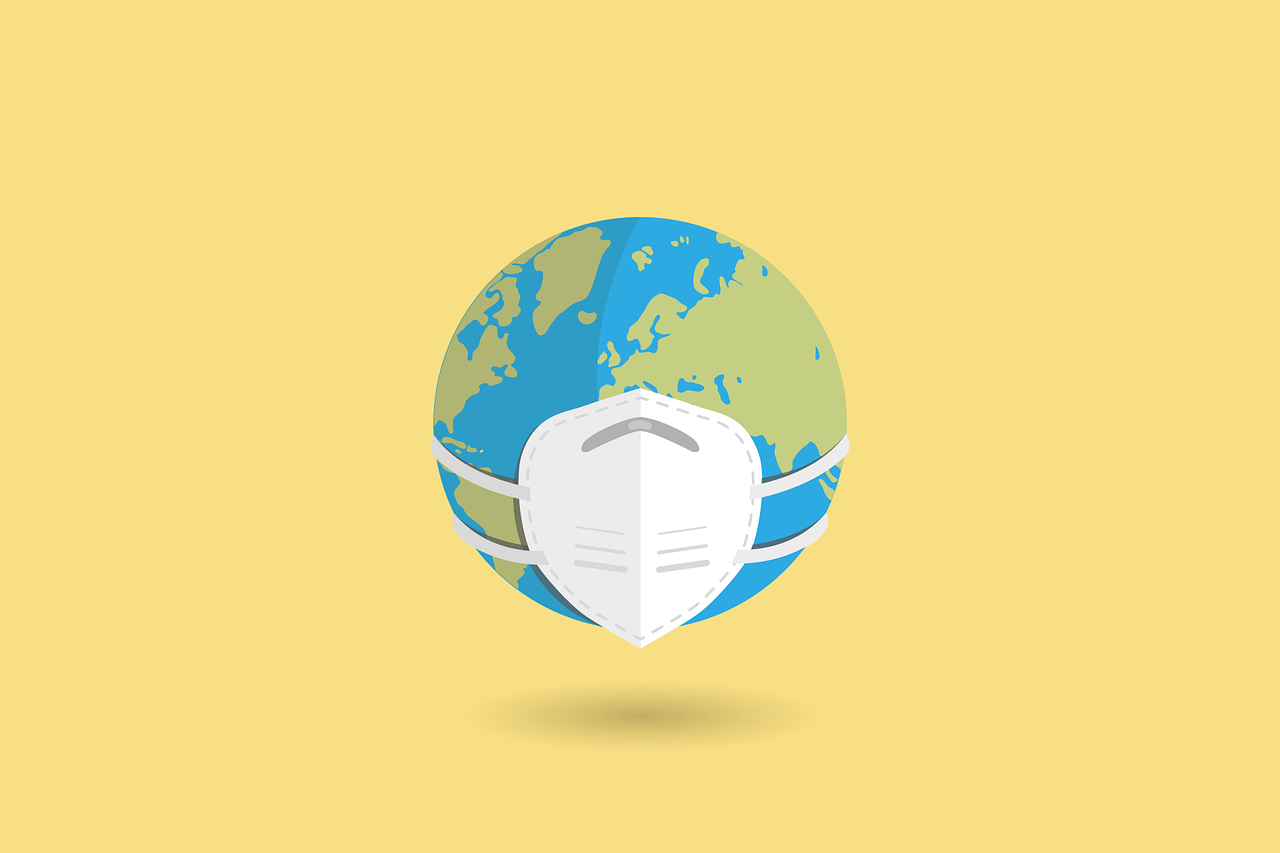 a graphic of the earth wearing a mask