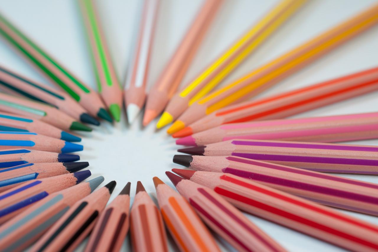 a circle of coloring pencils