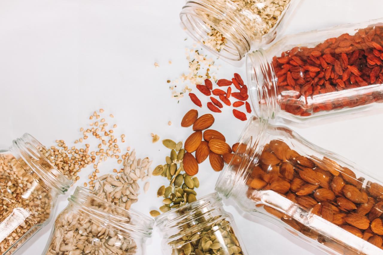 an assortment of nuts poured onto a table