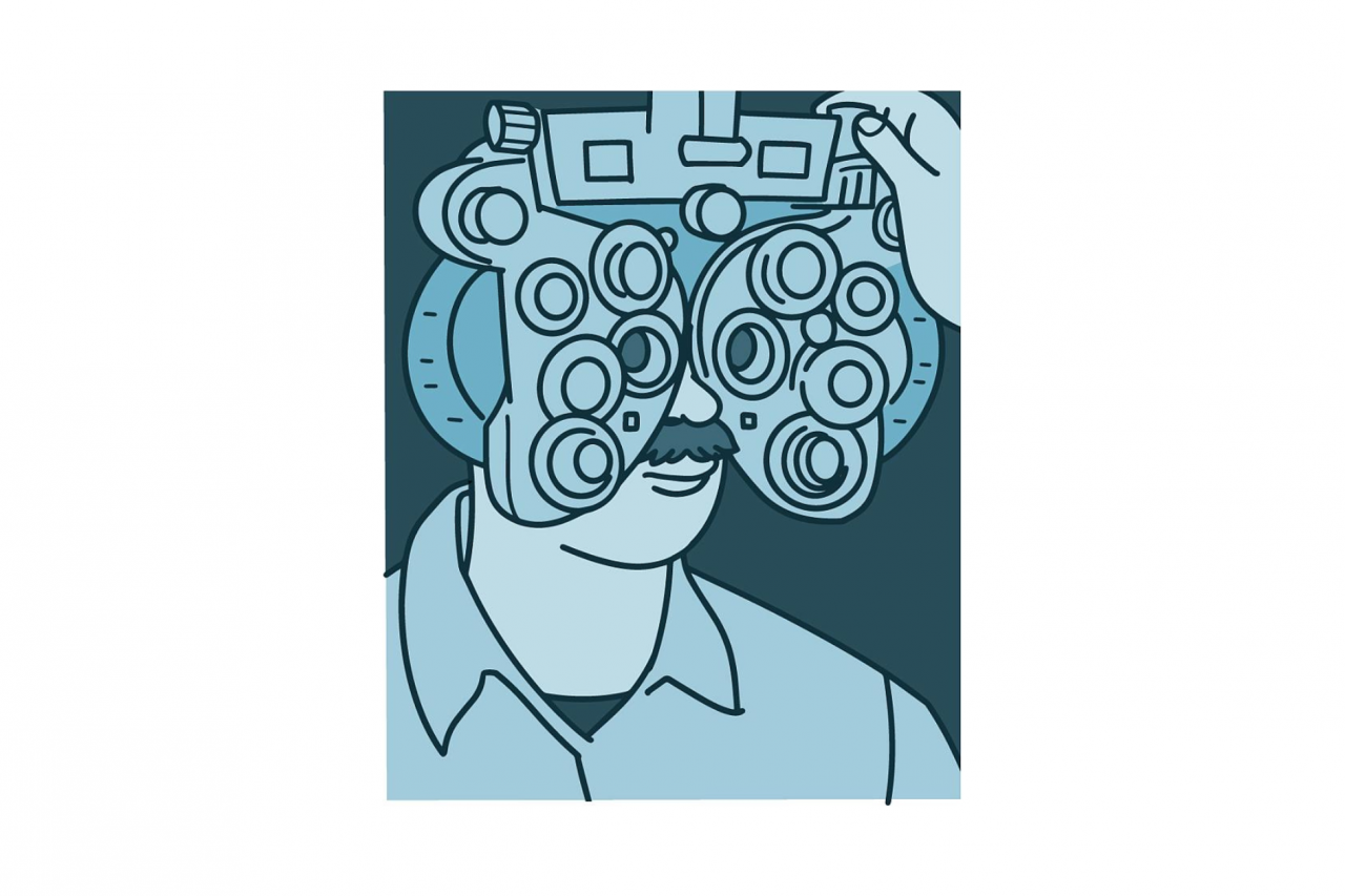 Illustration of a person getting a refractive eye exam