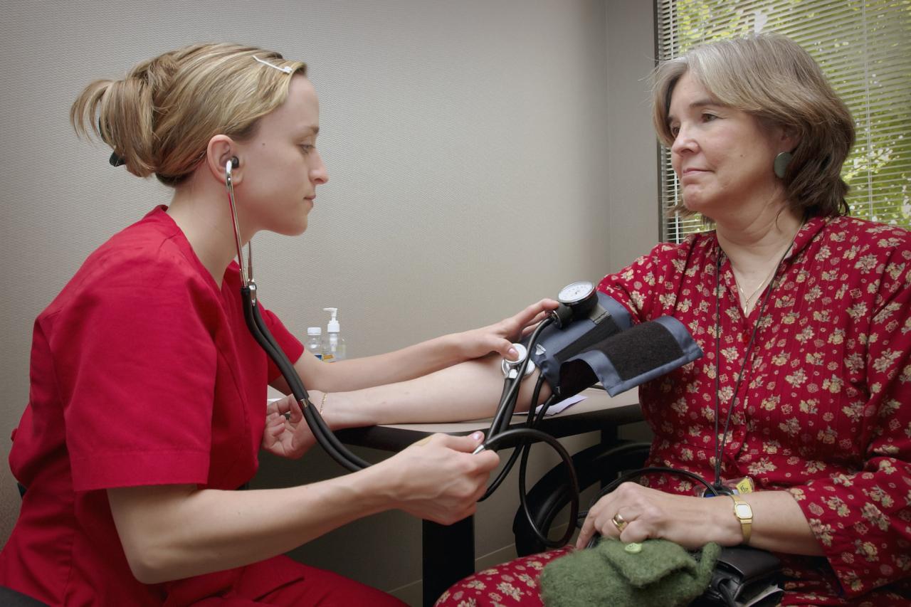 A doctor checking patient's blood pressure