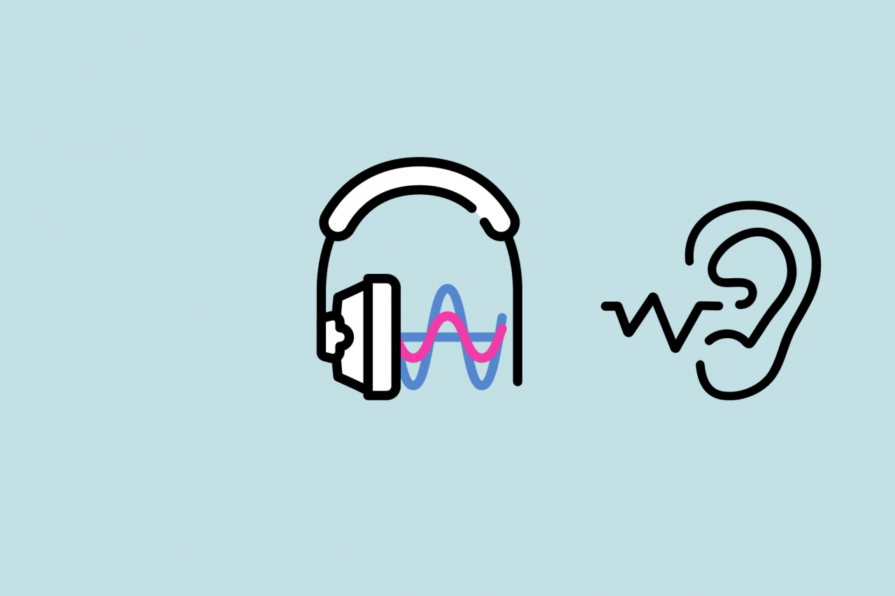 Vector illustration of hearing test equipment and the hearing test icon