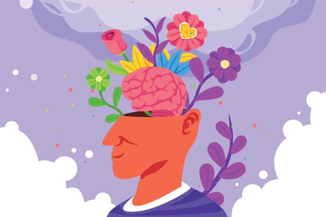 Illustration of flower growing from the mind
