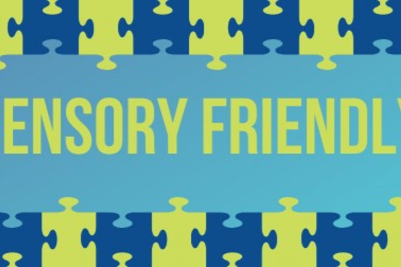 Puzzle pieces surrounding the words "sensory friendly".