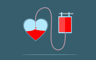 an image of a blood bag providing blood to a heart