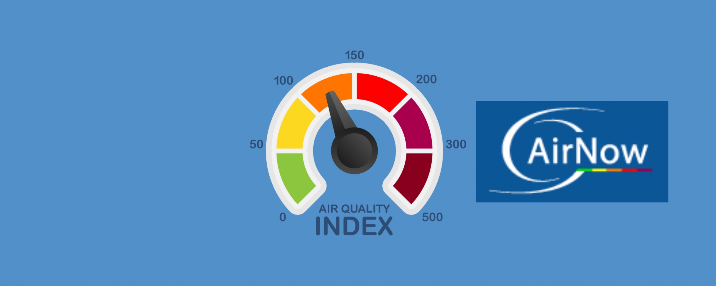Logotipo de AirNow con un gráfico de medidor de índice de calidad del aire al lado