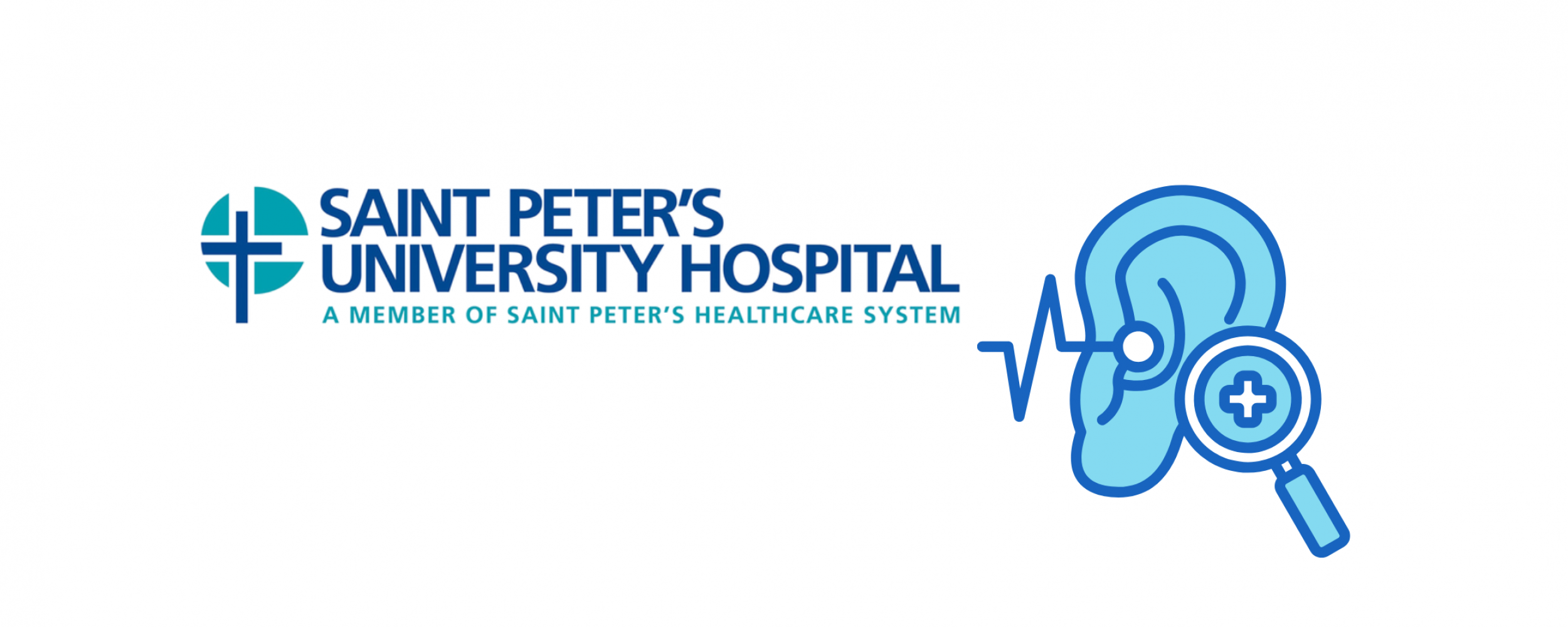 Saint Peter's University Hospital logo on left, with a hearing check icon on the right.
