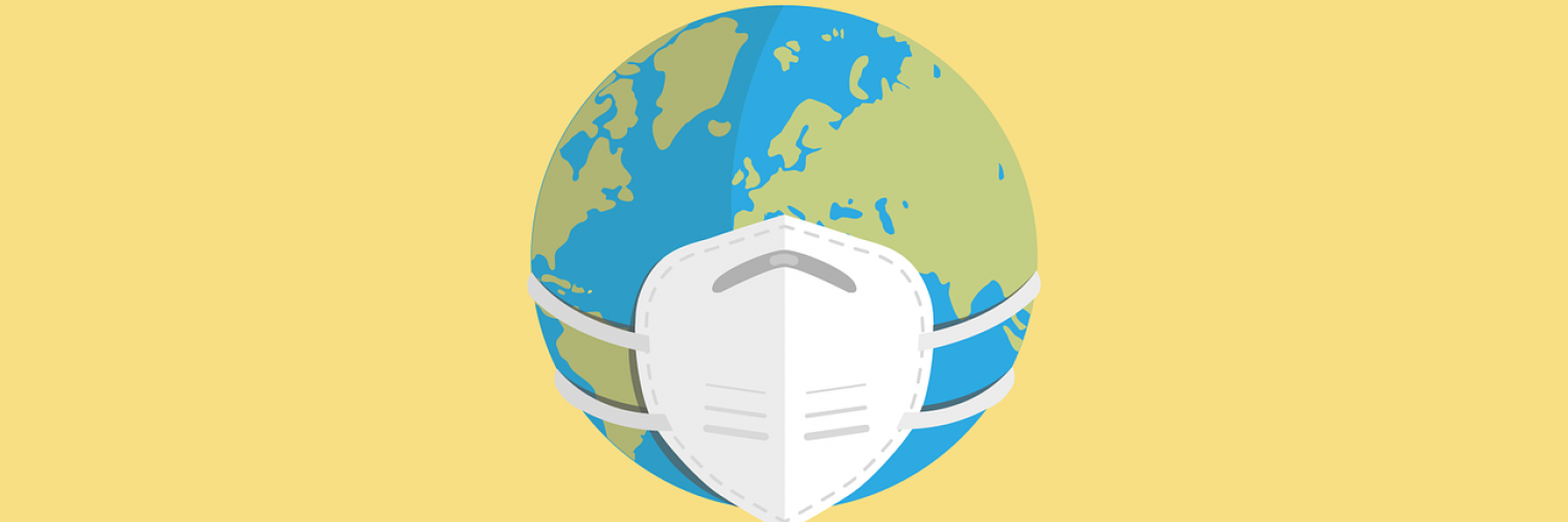 a graphic of the earth wearing a mask