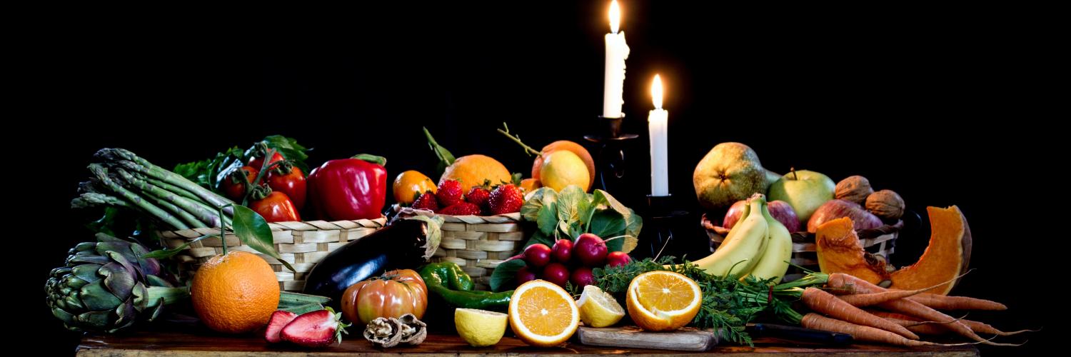 a table of different fruits and vegetables