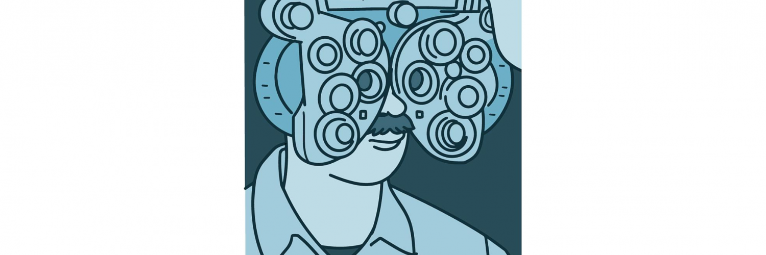 Illustration of a person getting a refractive eye exam