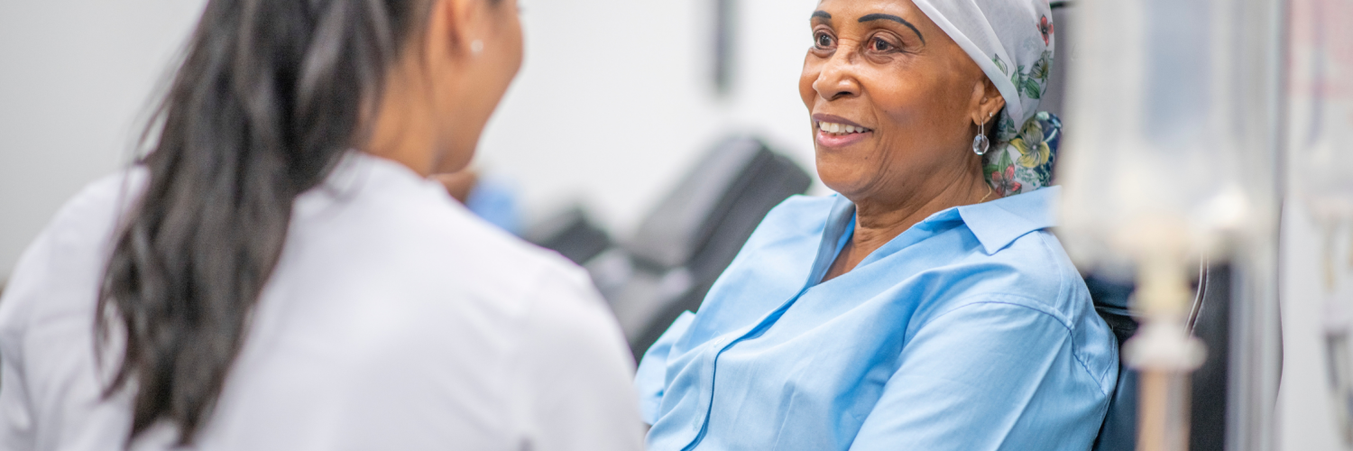 Senior adult woman in the oncology unit receiving chemotherapy treatment